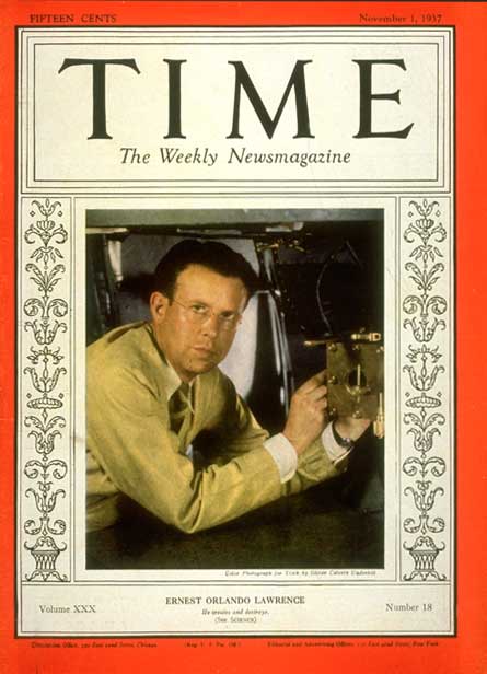 Time magazine cover feautures Ernest Lawrence, 1937