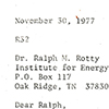 A 1977 letter from William Elliott to Ralph Rotty.