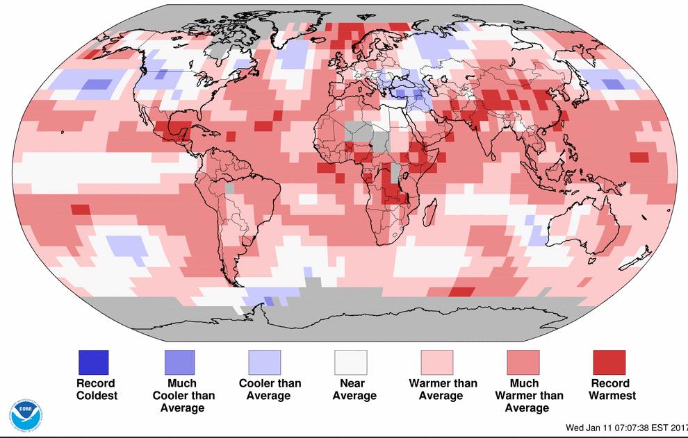 Global surface temperature diagram depicting temperature anomalies.