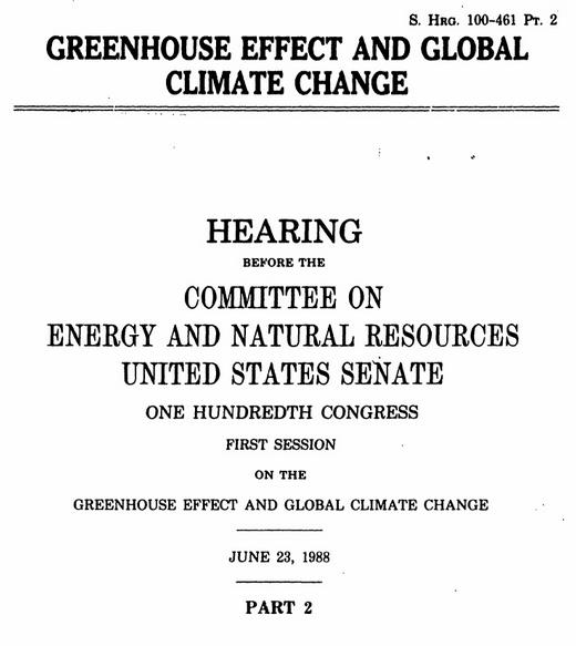 Hansen hearing before congress in 1988