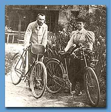 Curies with bicycles on honeymoon trip