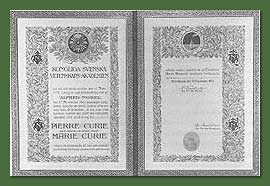 1903 Nobel prize certificate