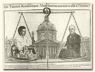 cartoon of Curie vs. Edourad Branly