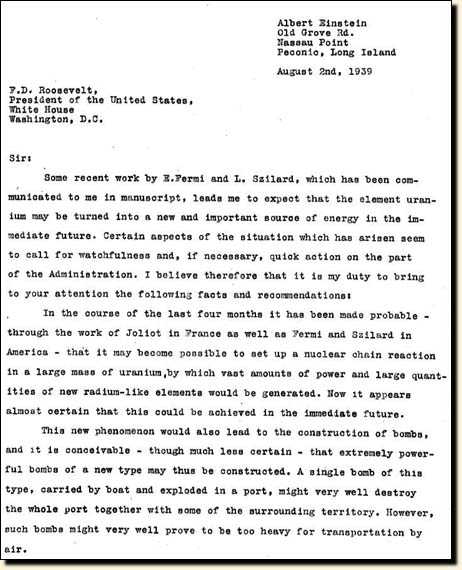 Einstein's letters to Roosevelt