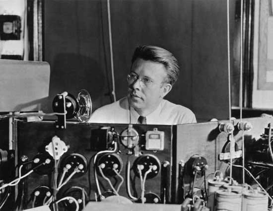 Lawrence at the controls of a 37-inch cyclotron
