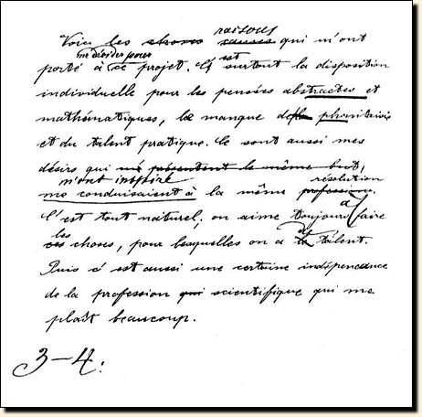 Einstein's essay for the Aarau school, written in French