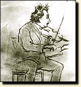 Lithograph of Einstein with a violin