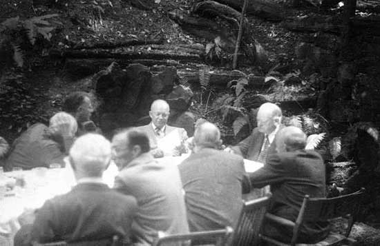 Ernest Lawrence having lunch with future president Dwight Eisenhower and former President Hoover